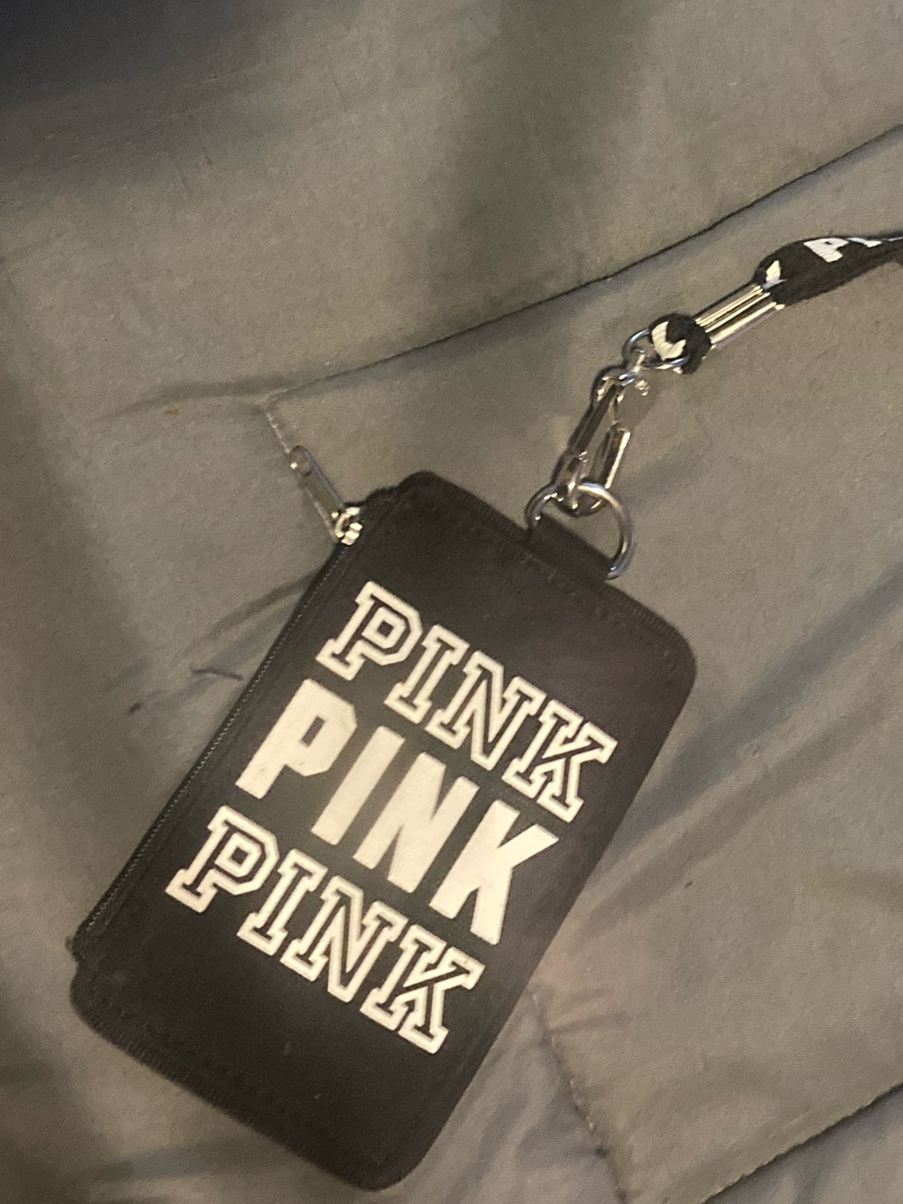 PINK Victoria's Secret Black Wristlet Pouch with White Logo